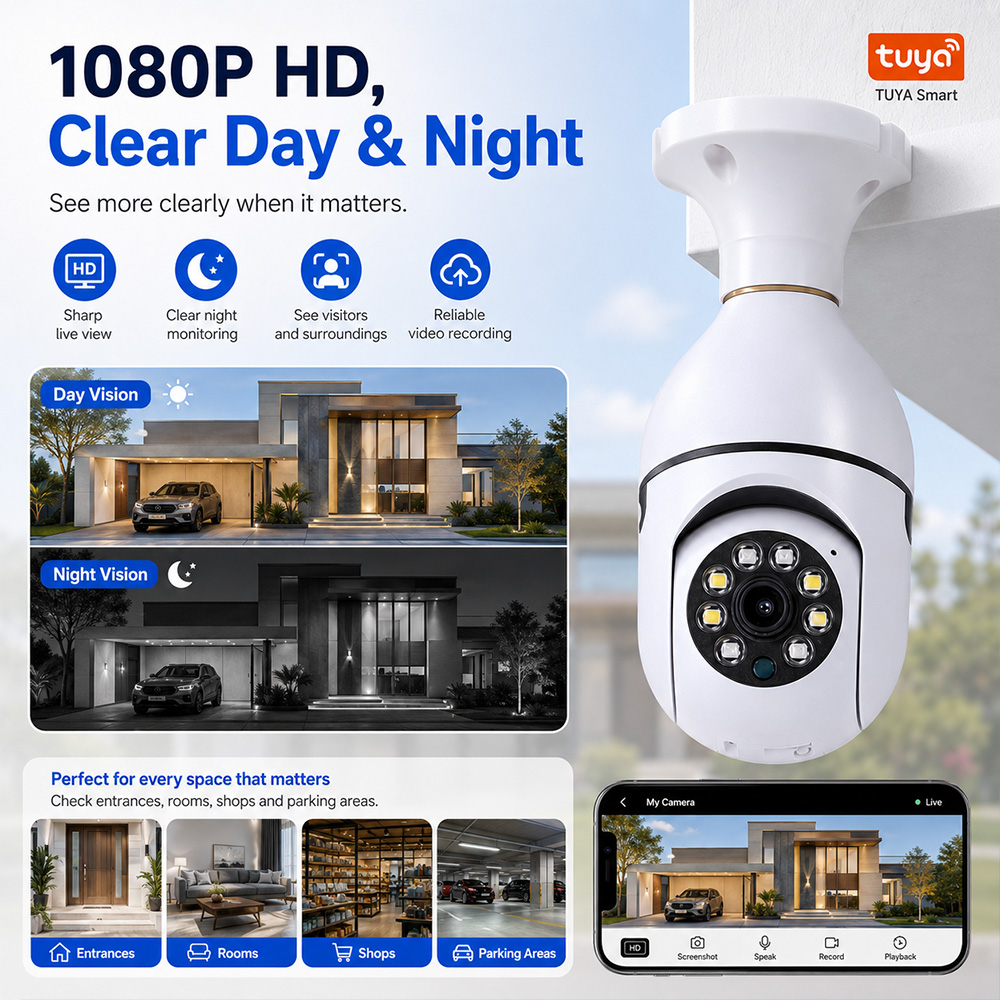 Outdoor Lighting Under Roof - Bulb Camera Tuya Wireless Light 2MP