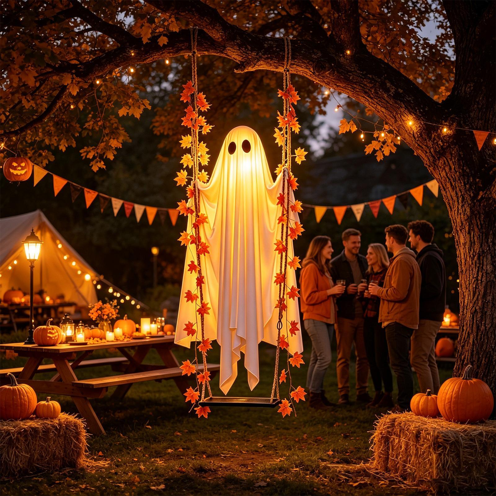 Outdoor Lighting Tree - Swinging Ghost Light Up Spooky Ornaments