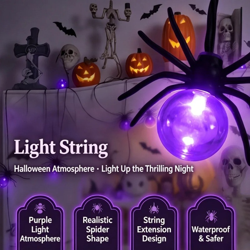 Battery Powered Spider LED Str - Outdoor Lighting Halloween 评论和价格