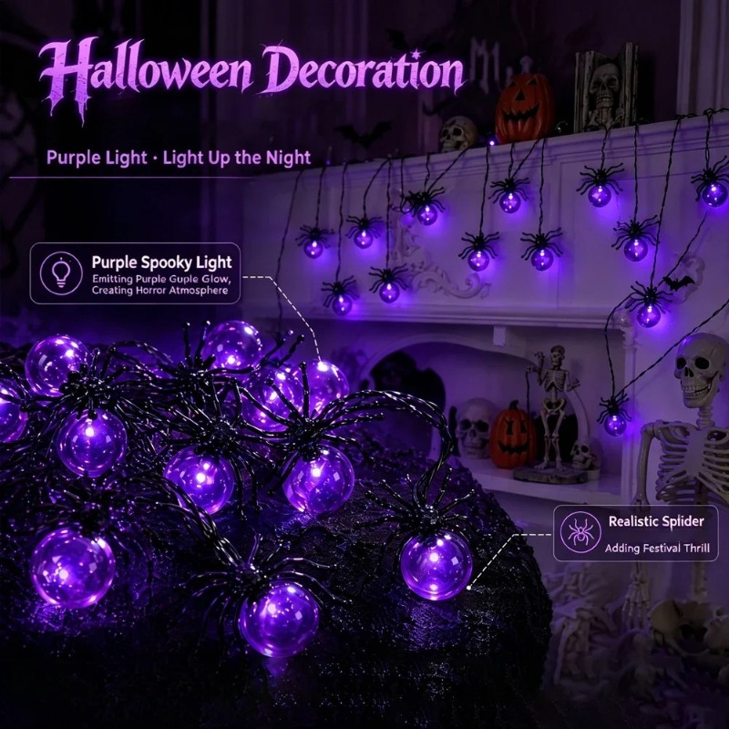 Battery Powered Spider LED Str - Outdoor Lighting Halloween 评论和价格