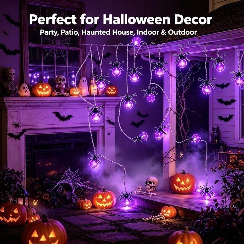 Battery Powered Spider LED Str - Outdoor Lighting Halloween 评论和价格