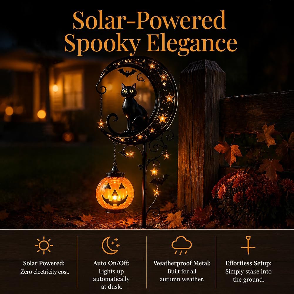 Solar Halloween Black Cat & Pu - Outdoor Lighting Halloween 评论和价格
