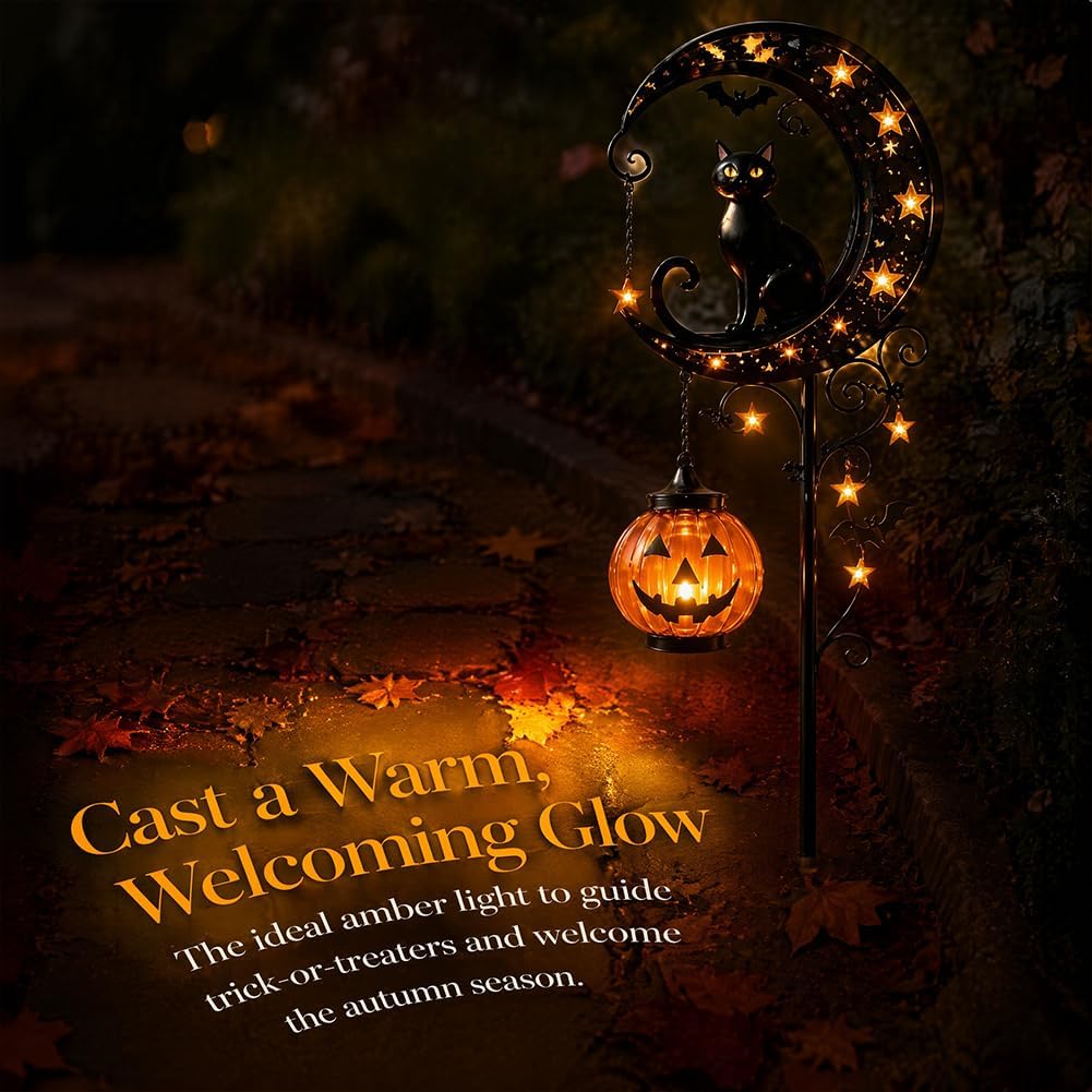 Solar Halloween Black Cat & Pu - Outdoor Lighting Halloween 评论和价格