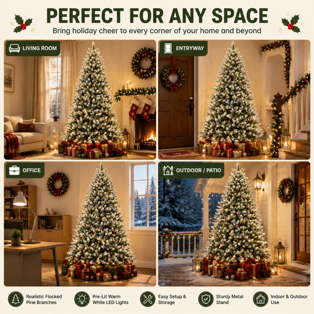 Pre-Lit Flocked Artificial Chr - Outdoor Lighting Tree 评论和价格